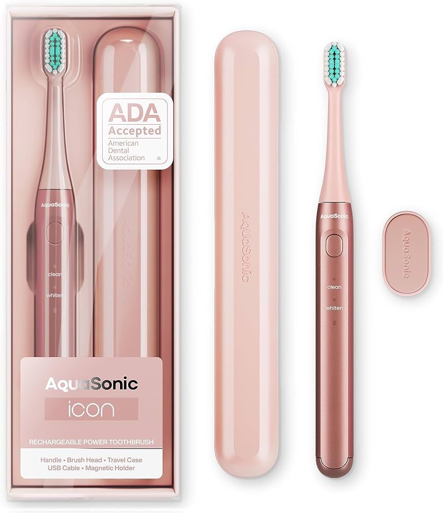 Aquasonic Icon ADA-Accepted Rechargeable Toothbrush | Magnetic Holder & Slim Travel Case | 2 Brus... | Amazon (US)