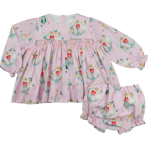 Smocked Pink Nutcracker Print Diaper Set | Cecil and Lou