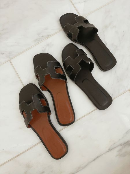 Designer look for less. These amazon slides look so similar to
The Hermes slides 