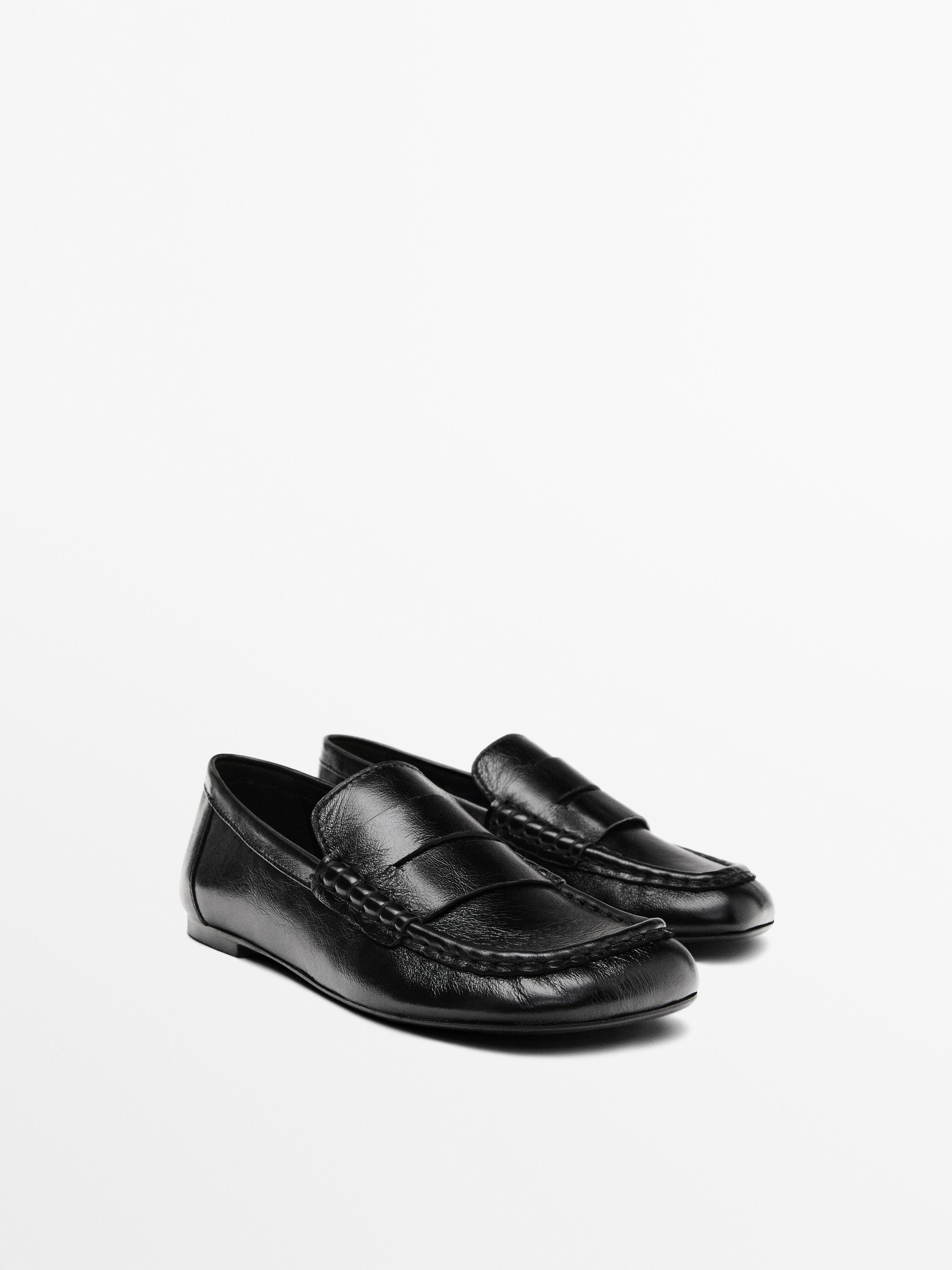 Leather loafers with penny strap | Massimo Dutti US