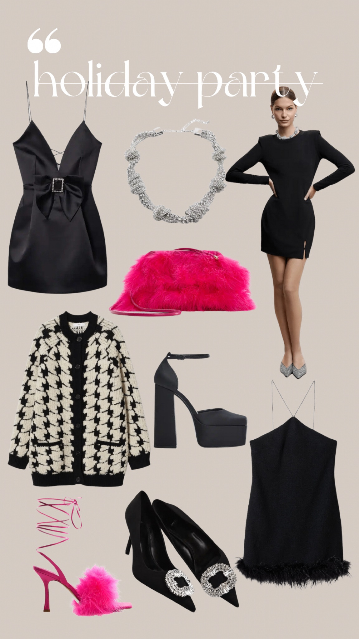 Party dress, holiday dress, chic NYE, chic holiday outfit, Cardigan, collar cardigan, winter style, winter outfit, houndstooth cardigan, rhinestone shoes, black, Christmas party, holiday party, holiday sale, holiday outfit. 

#LTKHoliday #LTKCyberweek #LTKGiftGuide