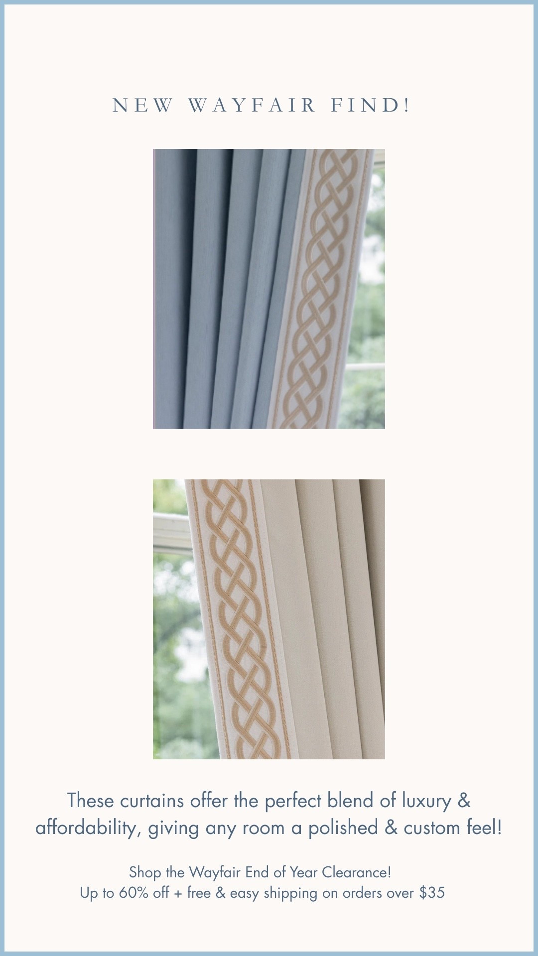 The perfect time to refresh your home for the new year! These gorgeous curtains with trim give you a designer look at an affordable price! 

Shop them during @wayfair's End of Year Clearance. Save up to 60% off + Free & Easy Delivery on orders over $35!

Grandmillennial home decor | Grandmillennial dining room | affordable home decor | high and low budget home | affordable curtains | curtains with trim 

#LTKHome #LTKSaleAlert