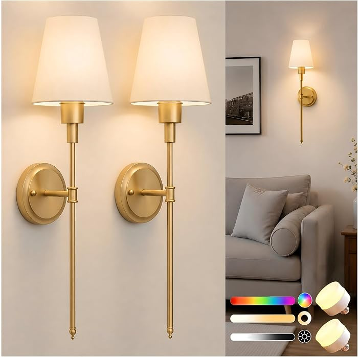 Battery Operated Wall Sconce: Set of 2 Wireless Wall Light 12000mAh, 15 Color Rechargeable Wall S... | Amazon (US)