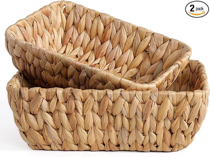 Small Wicker Baskets for Organizing 2 Pack, Hand Woven Baskets for Storage, Towels and Toilet Pap... | Amazon (US)