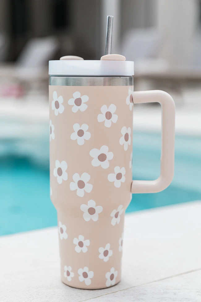 Sippin' Pretty Neutral Daisy 40 oz Drink Tumbler With Lid And Straw | Pink Lily