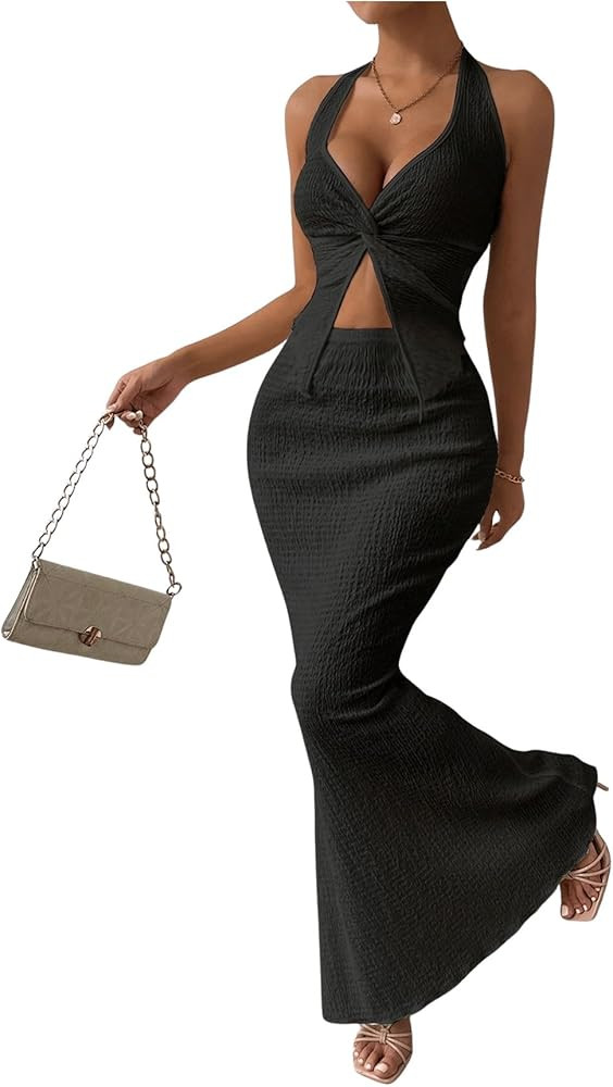 SOLY HUX Women's Two Piece Outfits Twist Front Halter Cami Tops and Skirt Summer Set | Amazon (US)