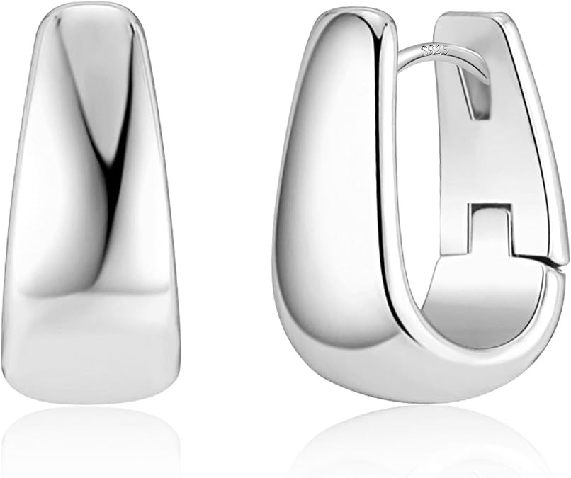 Silver Earrings Small Chunky Silver Hoop Earrings for Women Gold Earrings | 14K Gold Plated Small... | Amazon (US)