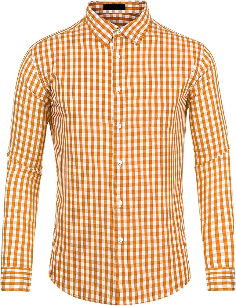 Lars Amadeus Men's Plaid Shirt Button Down Long Sleeves Dress Gingham Checkered Shirts | Amazon (US)