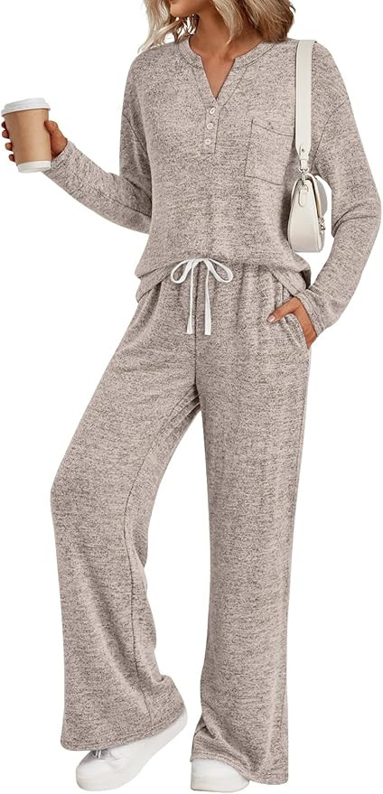 LILLUSORY Womens 2 Piece Lounge Sets Fall Outfits 2025 Sweatsuit Matching Cozy Soft Pjs Henley Ne... | Amazon (US)