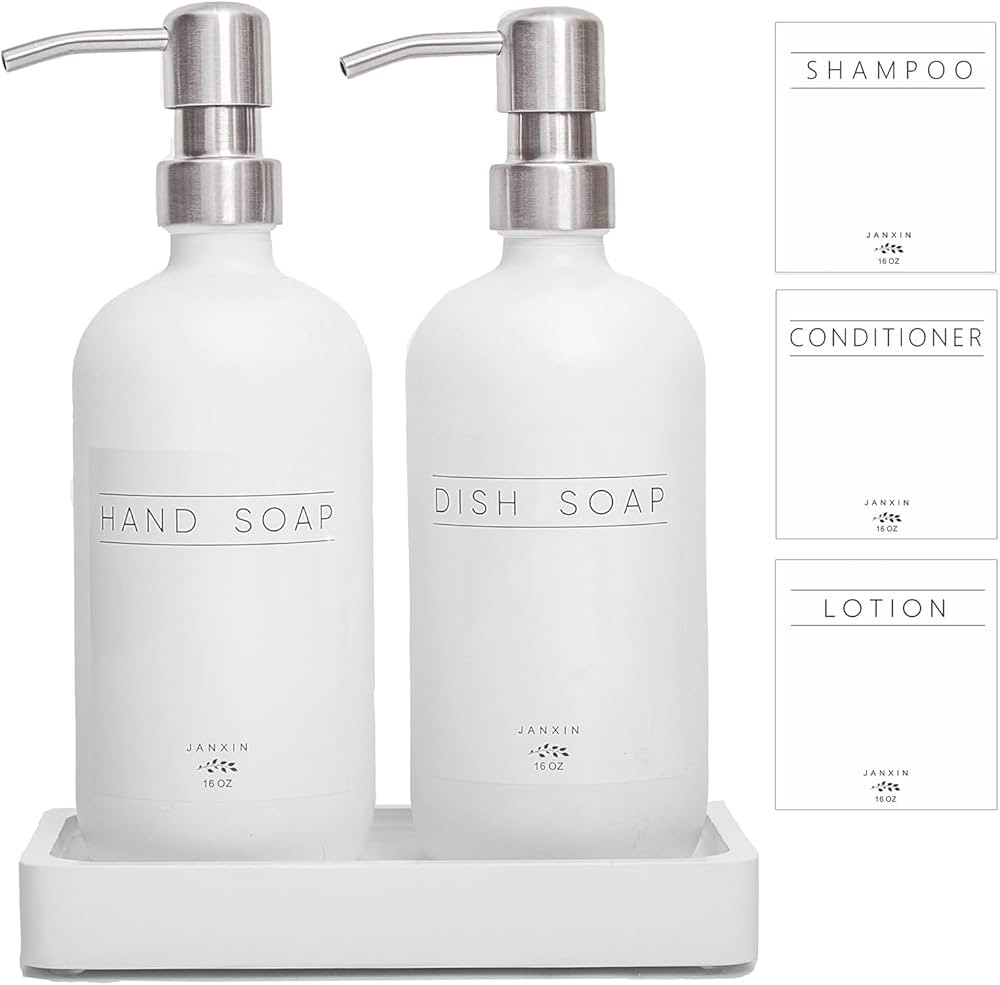 Glass Soap Dispenser for Kitchen,16oz Morden Hand and Dish Soap Dispenser with Stainless Steel Pu... | Amazon (US)