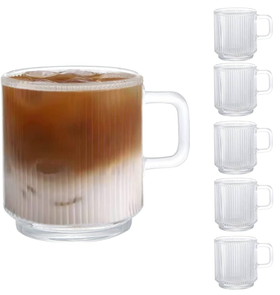 D.M DESIGN·MASTER [6 PACK, 12 OZ - Premium Glass Coffee Mugs with Handle. Transparent Tea Glasse... | Amazon (US)