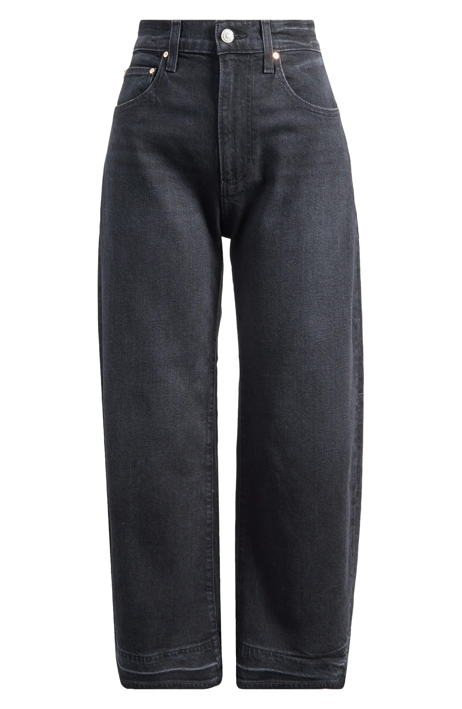 Arellia High Waist Release Hem Ankle Barrel Leg Jeans | Nordstrom