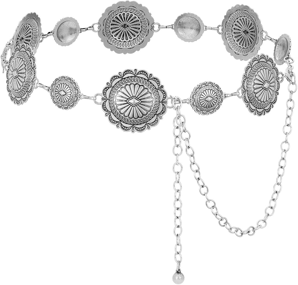 XZQTIVE Western Concho Belt for Women Silver Gold Chain Belt Cowgirl Belt for Dresses Jeans Count... | Amazon (US)