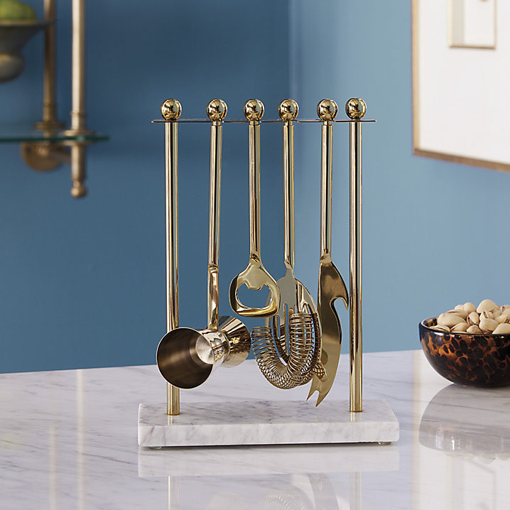 Graham Bar Tool 4 Piece Set with Marble Base & Gold Finish Stainless Steel | Ballard Designs, Inc.