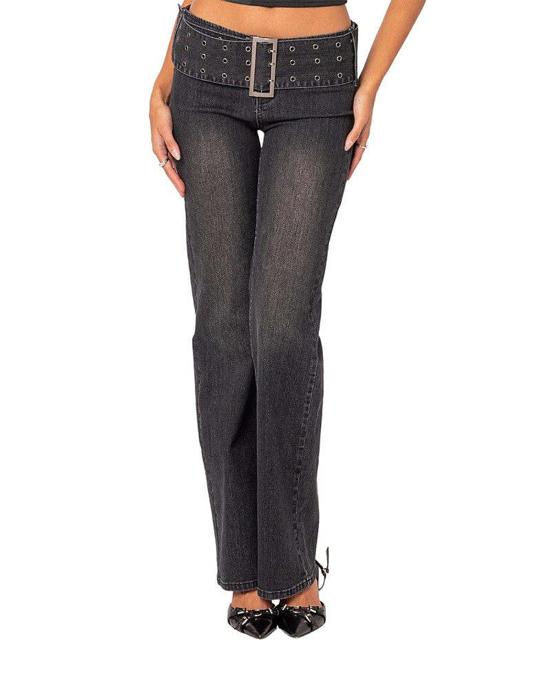 Edikted Buckle Belt Washed Flared Jeans | Bloomingdale's (US)