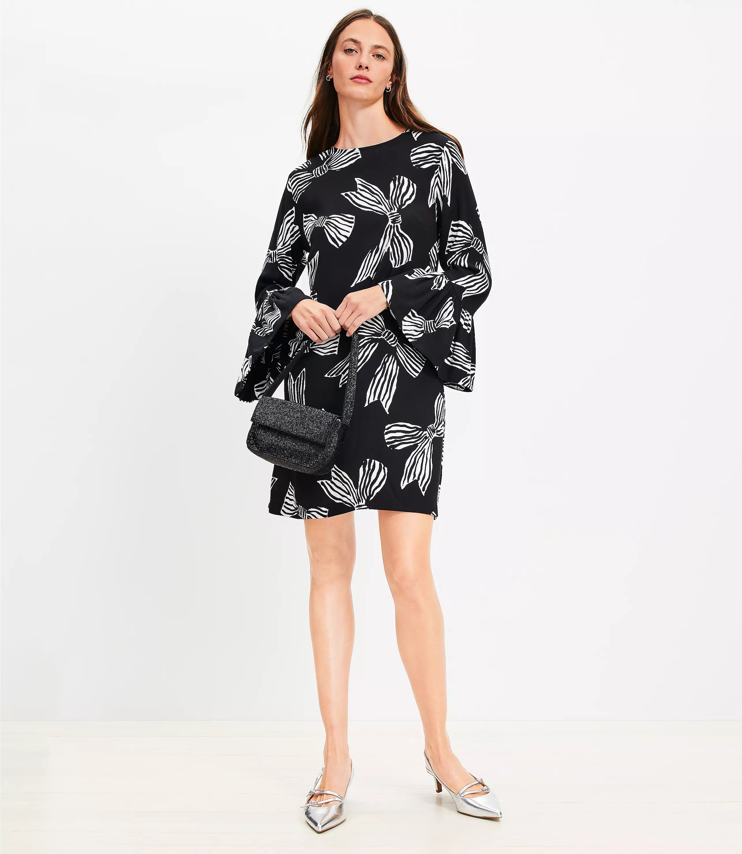 Bow Flounce Cuff Mini Dress | LOFT