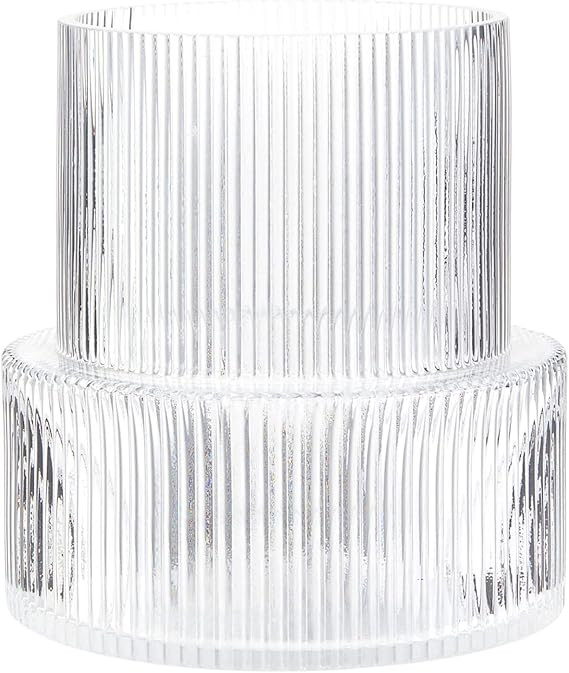 YANWE Clear Glass Vase, Ribbed Vase, Fluted Glass Vase, Flower Vase, Modern Vase for Centerpieces... | Amazon (US)