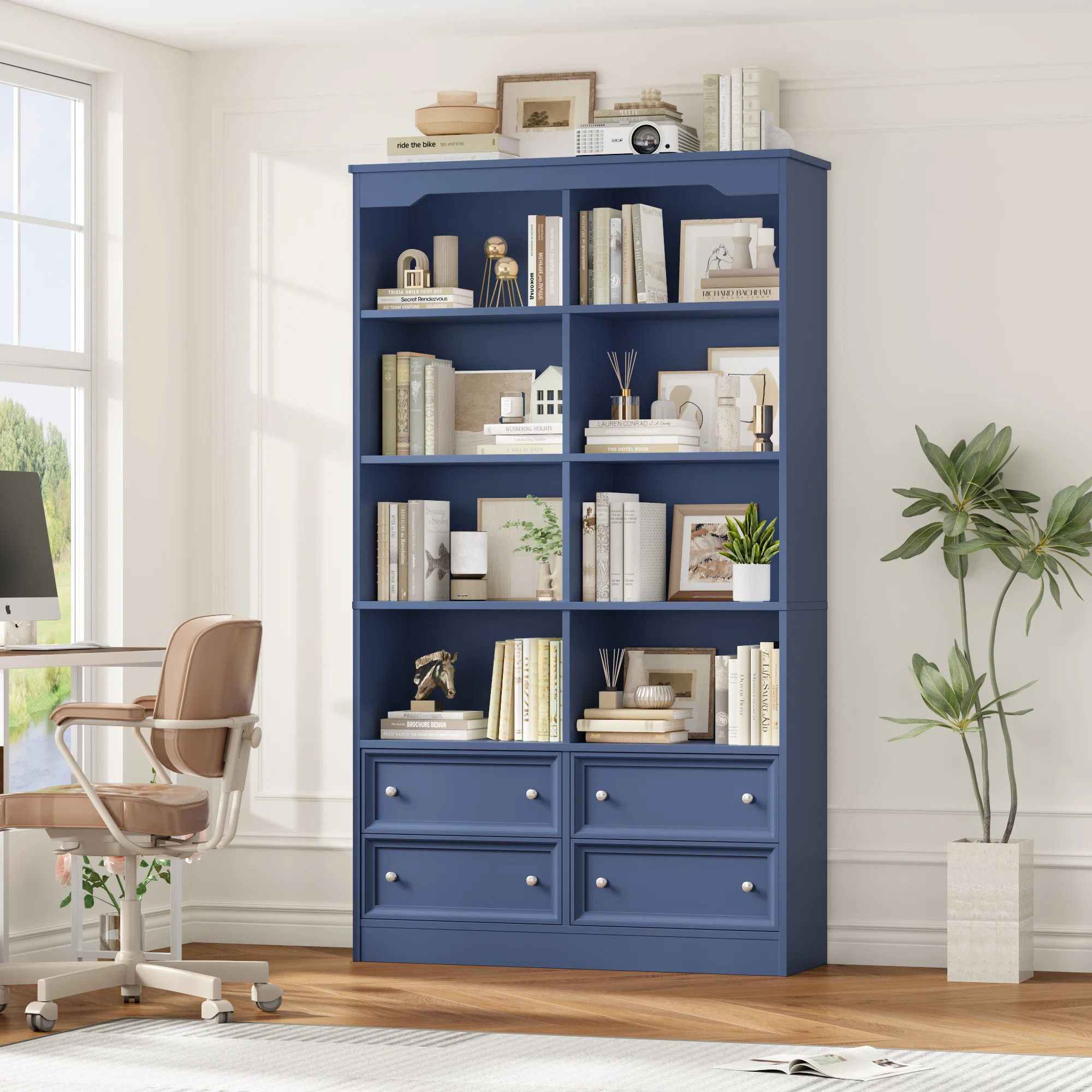 Kirklyn 6-Tier Standard Bookcase with 4 Drawers | Wayfair North America