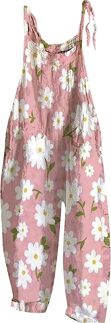 Jumpsuits for Women Elegant Casual Summer Rompers Loose Floral Print Retro Strappy Bib Overalls W... | Amazon (US)