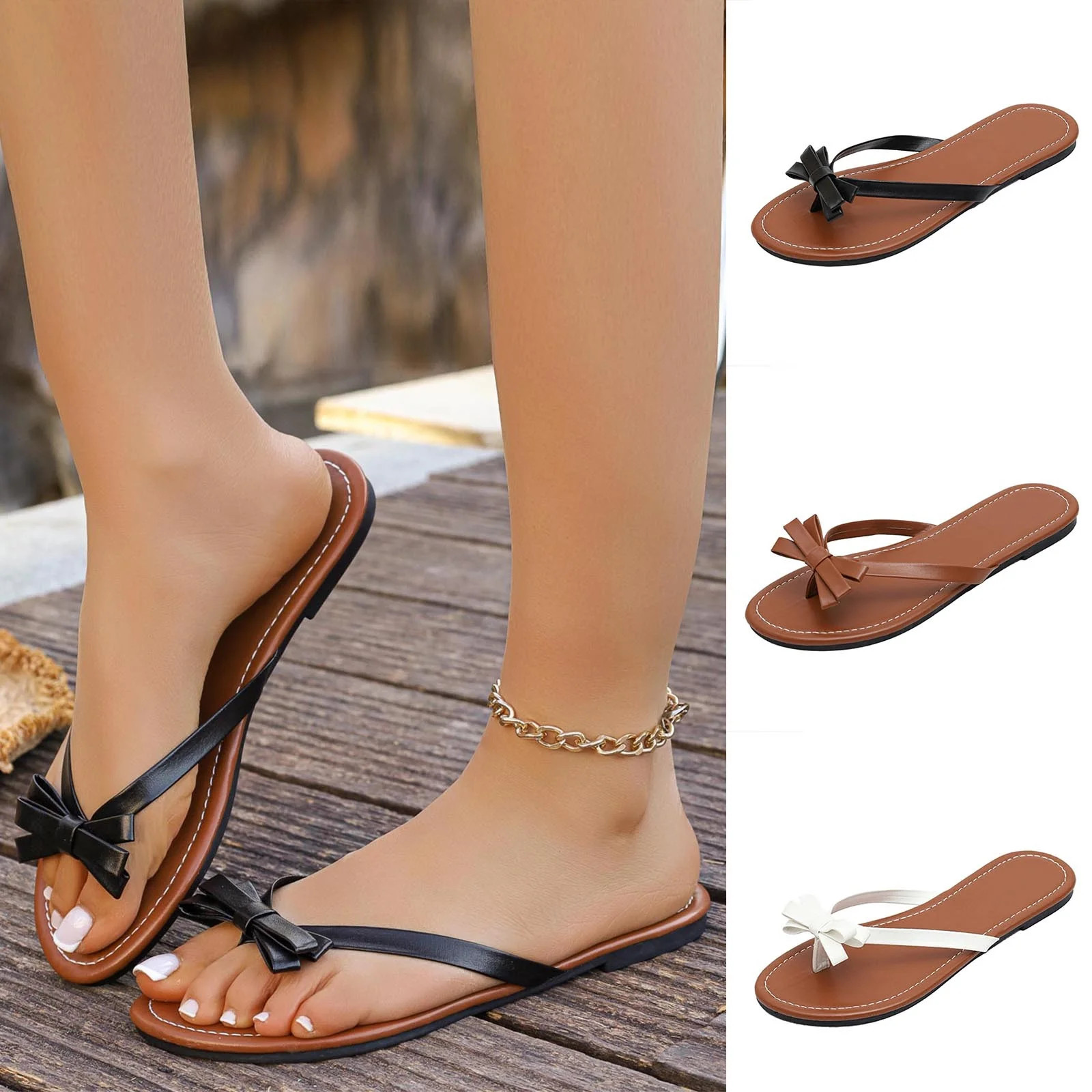 Miluxas Women's Bow Flat Sandals Strappy Open Toe Dressy Fancy Flip Flops Slide Sandals White 9.5... | Walmart (US)