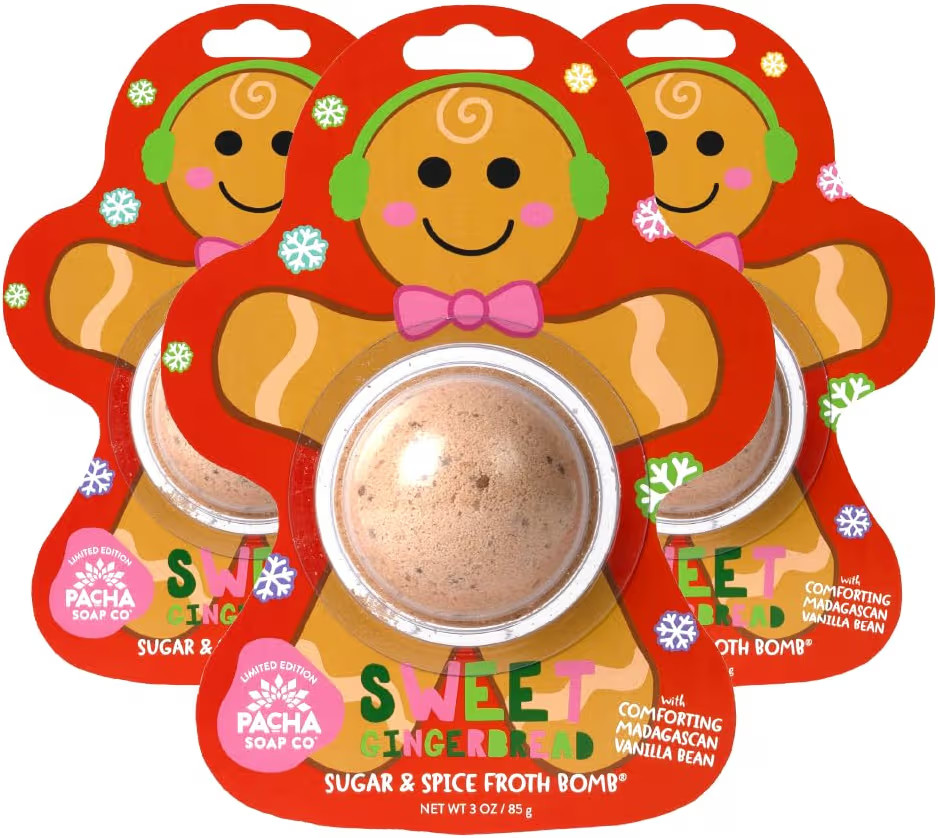 PACHA SOAP Co. Holiday Bath Bomb Card 3 Pack, Sweet Gingerbread - Scents of Sugar and Spice, Mois... | Amazon (US)