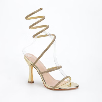 Berness Women's Alexandra Rhinestone Wrap Strap Heels Gold 6.5 | Target