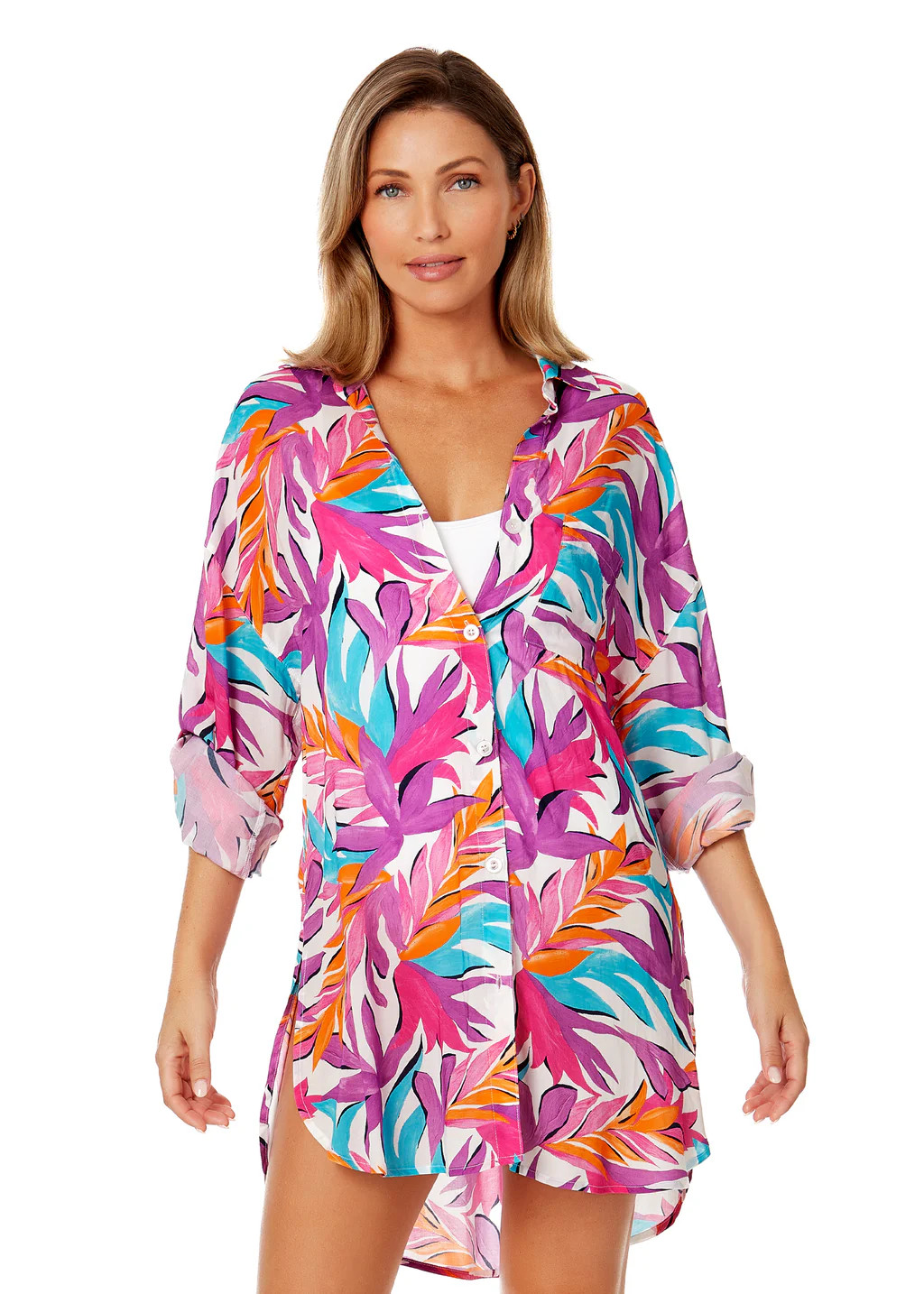 Women's Dance Floor Palm Button Down Shirt Swimsuit Cover Up | Anne Cole