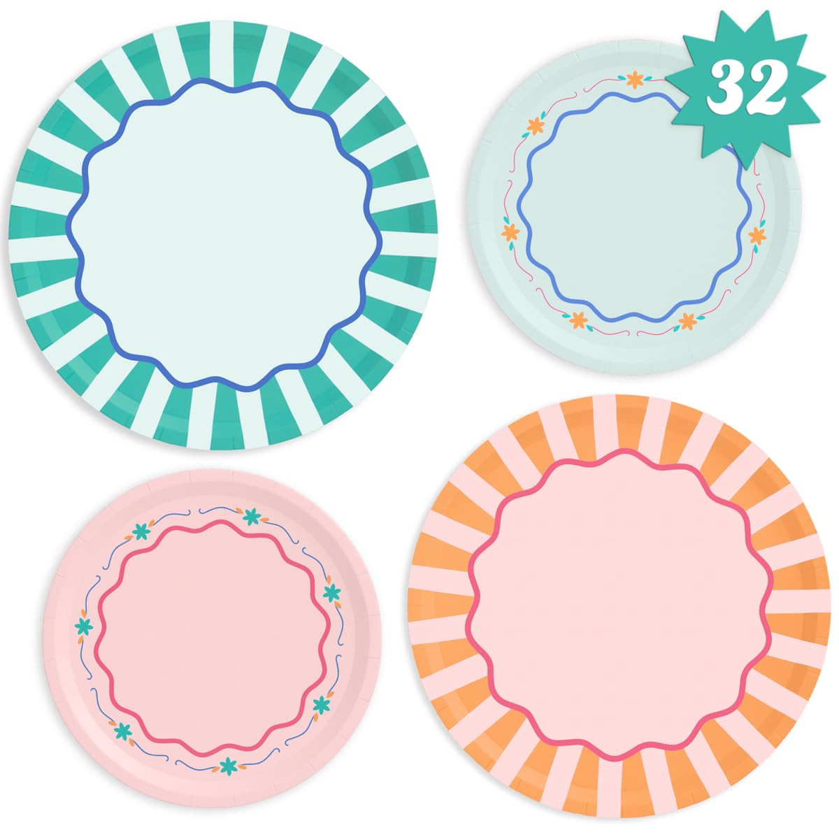 xo, Fetti Italian Summer Paper Plates - 32 pk, 16 9" plates + 16 7" plates | Bachelorette Party D... | Amazon (US)