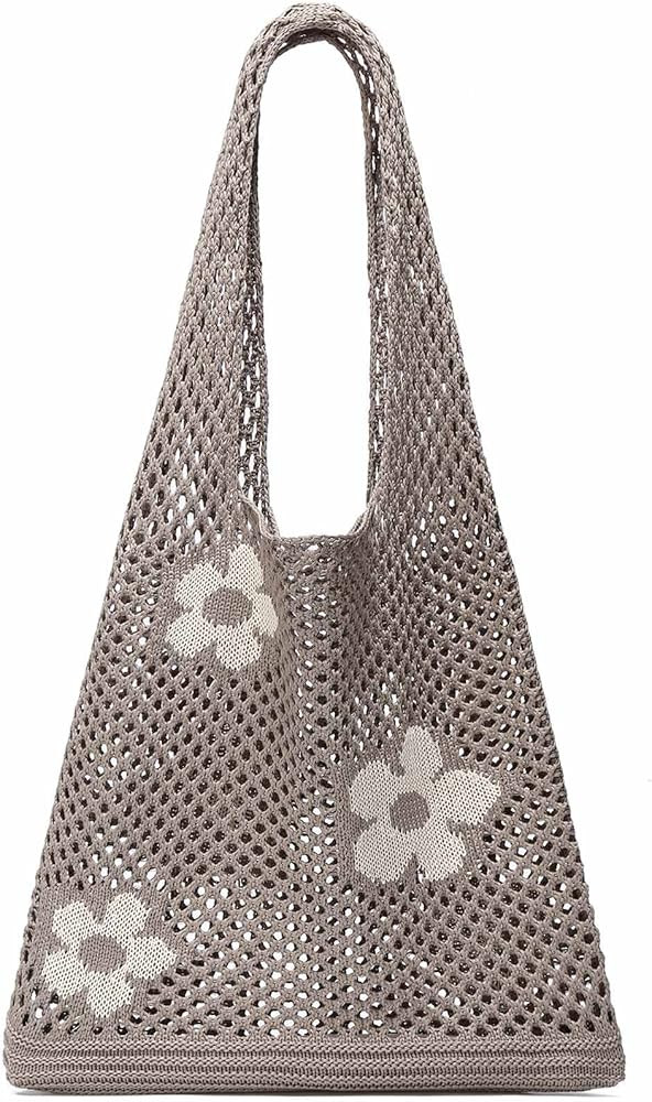 CATMICOO Crochet Mesh Beach Tote Bag Summer Aesthetic Knit Bag for Women | Amazon (US)