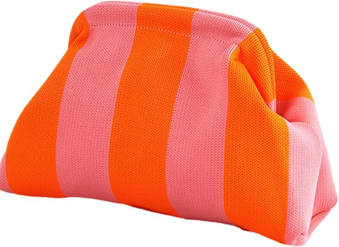 DIHKLCIO Clutch Purses for Women 2026 Summer Beach Woven Crochet Bag Dumpling Striped Ruched Clou... | Amazon (US)