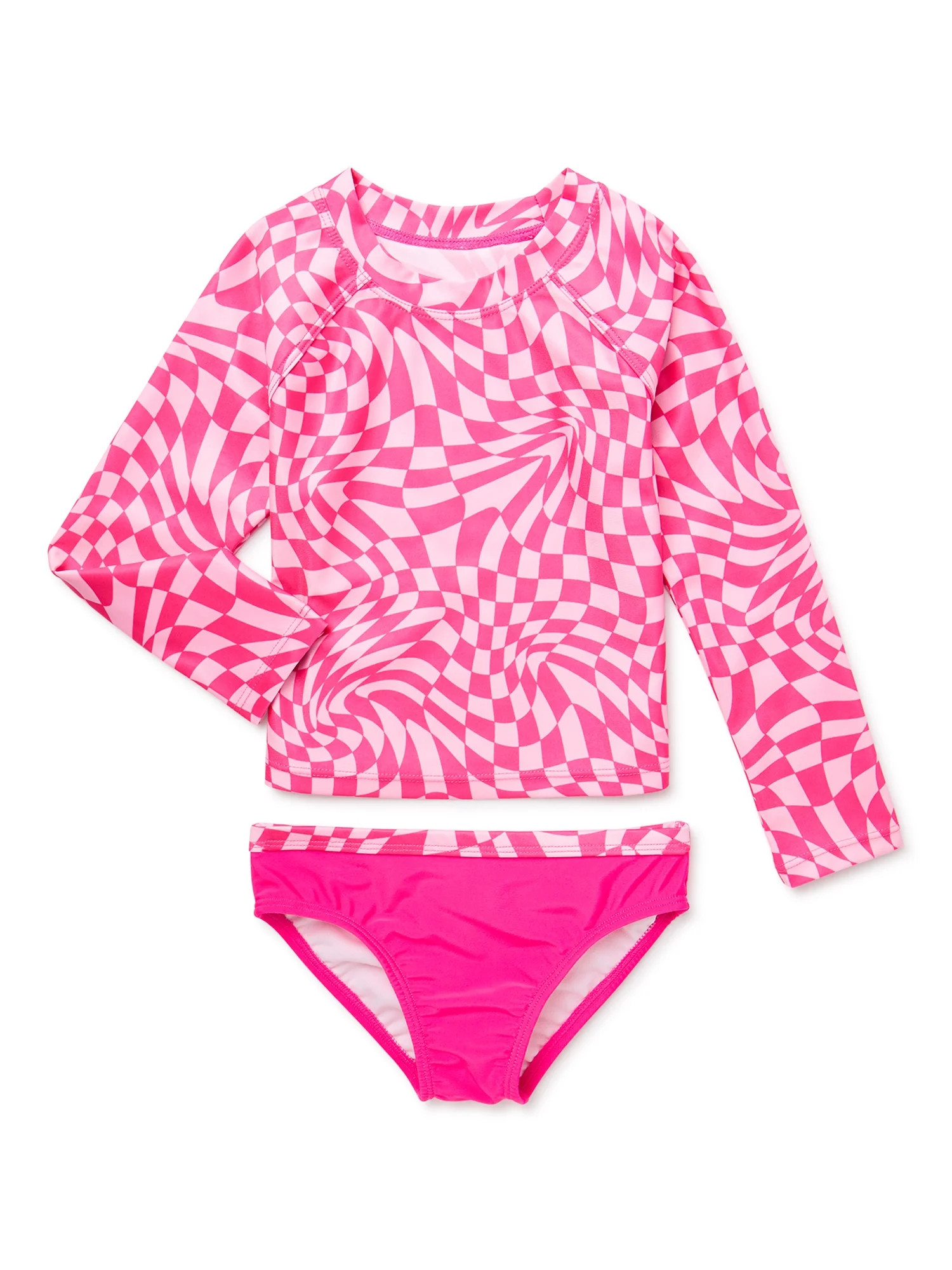 Wonder Nation Toddler Girl Long Sleeve Swim Rash Guard Set, Size 12M-5T | Walmart (US)