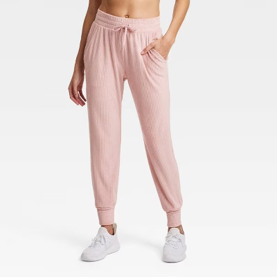 Women's Velour Ribbed Jogger Sweatpants - All In Motion™ Light Mauve M | Target