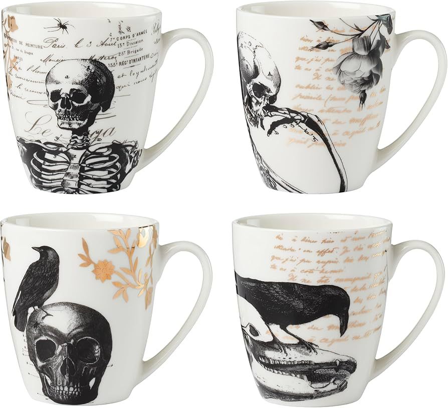 Lenox Vintage Gold Halloween Mugs, Set of 4, 2.91, White | Amazon (US)