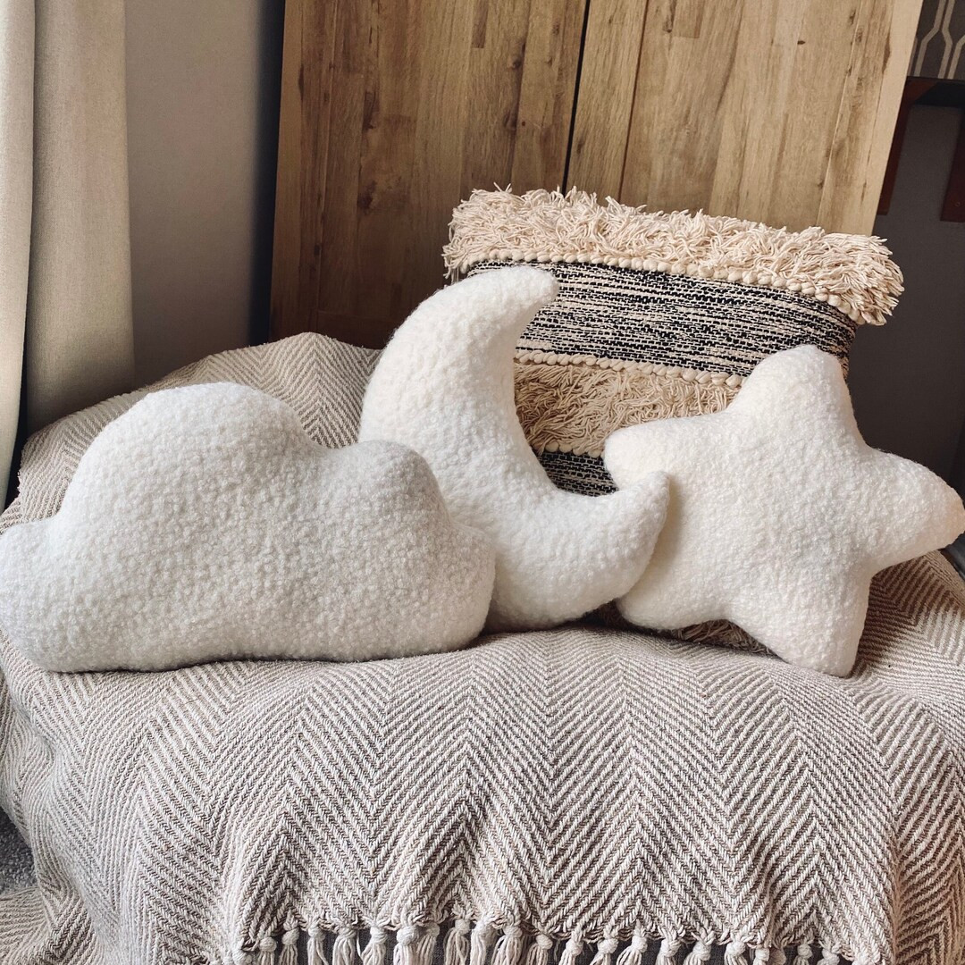 Moon, Cloud & Star Pillow, Boucle Nursery Decor, Neutral Nursery, Boucle Pillows, Moon Cloud Star... | Etsy (US)