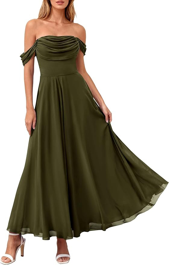 PRETTYGARDEN Womens Off Shoulder Maxi Summer Dresses 2026 Elegant Mesh Aline Swing Ruched Flowy C... | Amazon (US)