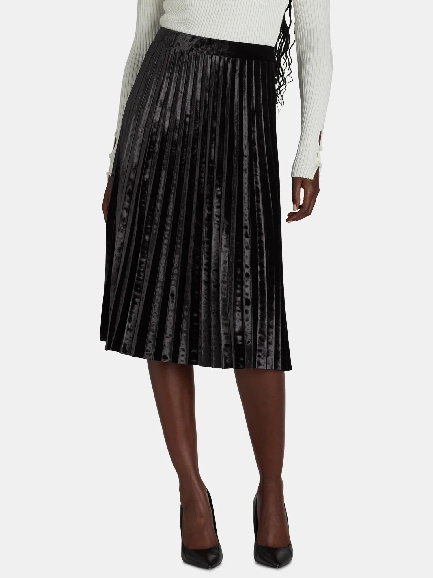 Time and Tru Women's Velvet Pleated Midi Skirt, Sizes XS-XXXL | Walmart (US)