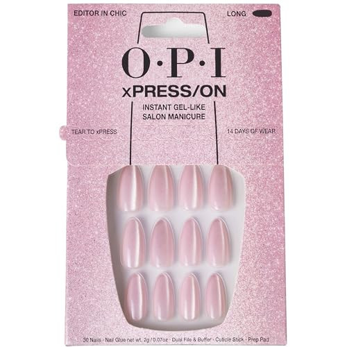 OPI xPRESS/ON Editor in Chic | Velvet Pink Long Almond Press On Nails | With Nail Glue | Long Lasting, Reusable, Non-damaging | Amazon (US)