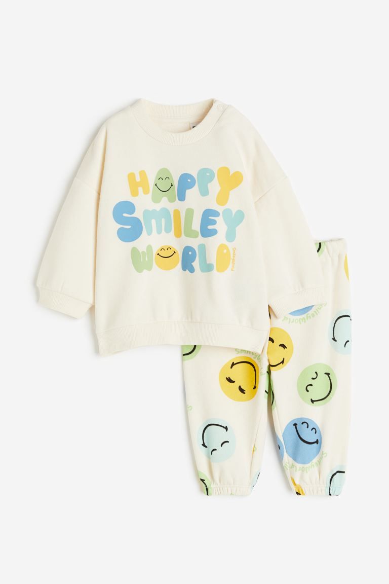 2-piece Sweatshirt Set - Regular waist - Round Neck - Cream/SmileyWorld® - Kids | H&M US | H&M (US + CA)