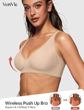 Vertvie Jelly Wireless Bras for Women Push Up Plunge Seamless T-Shirt Bras No Underwire Supportiv... | Amazon (US)