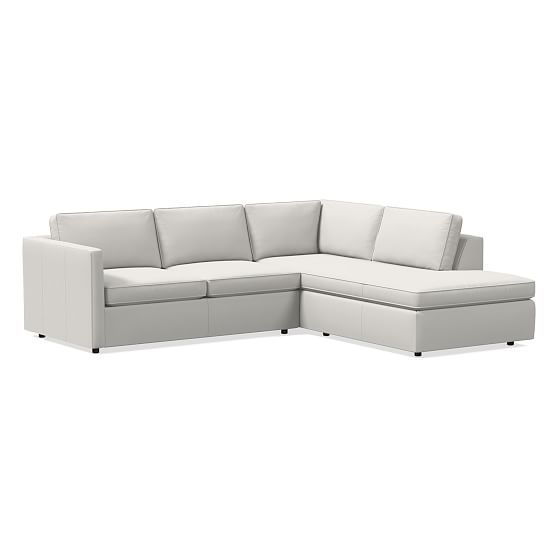 Harris 2-Seat Left Arm 2-Piece Terminal Chaise Sectional, Sierra Leather, Snow, Concealed Support | West Elm (US)