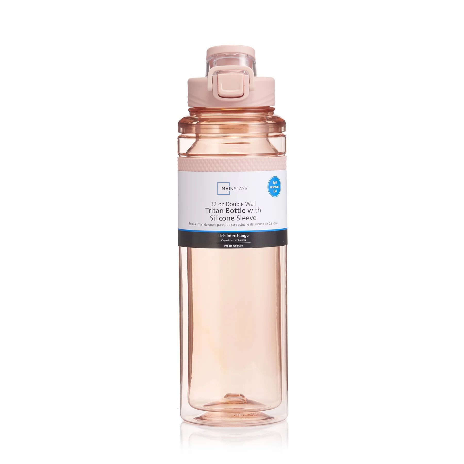 Mainstays 32 fl oz Pearl Blush Pink Solid Print Plastic Water Bottle with Wide Mouth Lid - Walmar... | Walmart (US)