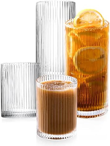Drinking Glasses with Origami Style Set of 4pcs Glass Cups,2 Highball Glasses & 2 Rocks Glasses,E... | Amazon (US)