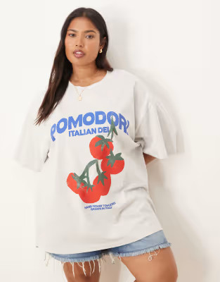 ASOS DESIGN Curve oversized T-shirt with pomodoro tomato graphic in ice heather | ASOS (Global)
