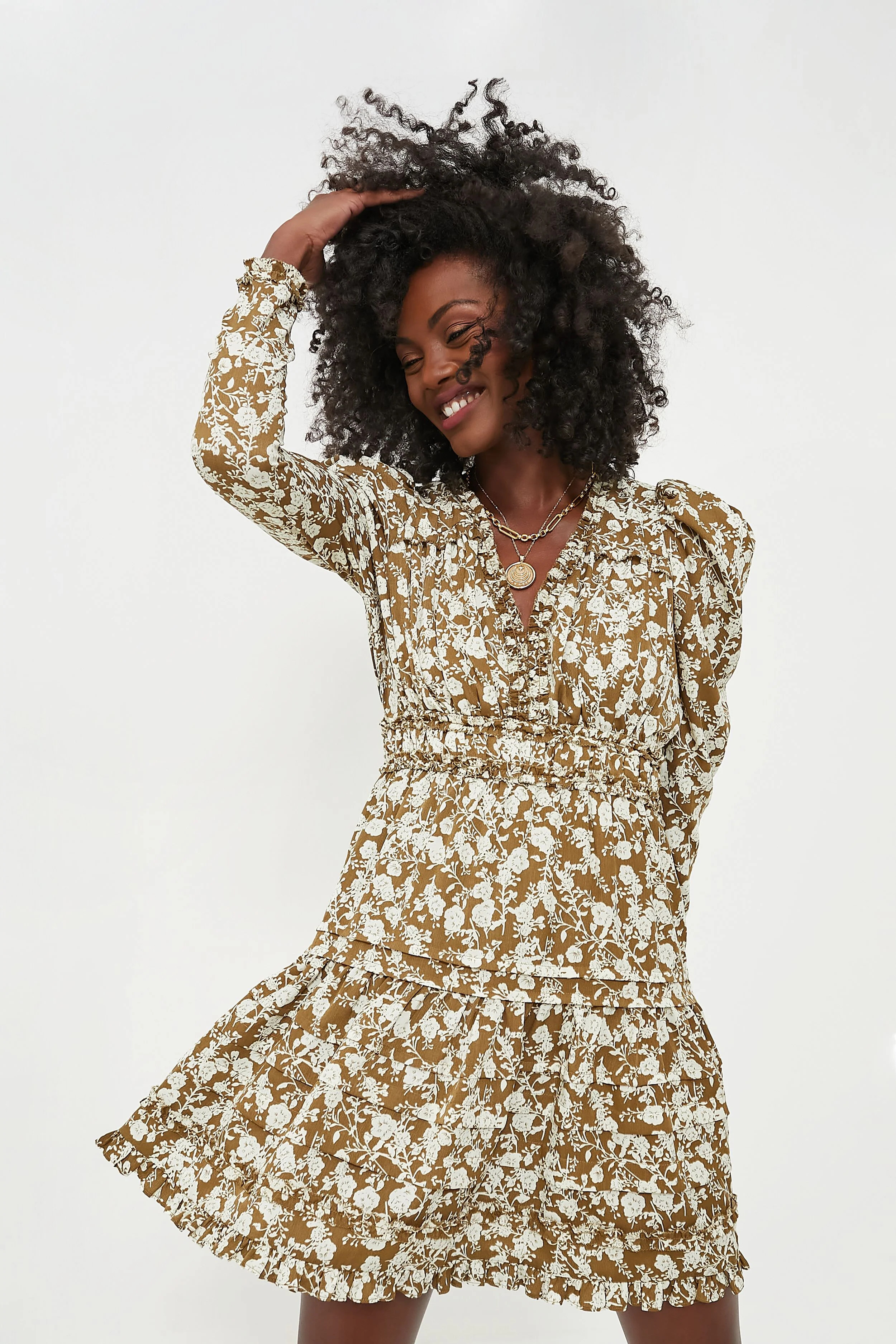Olive Floral Renee Ruffle Mini Dress | Tuckernuck (US)