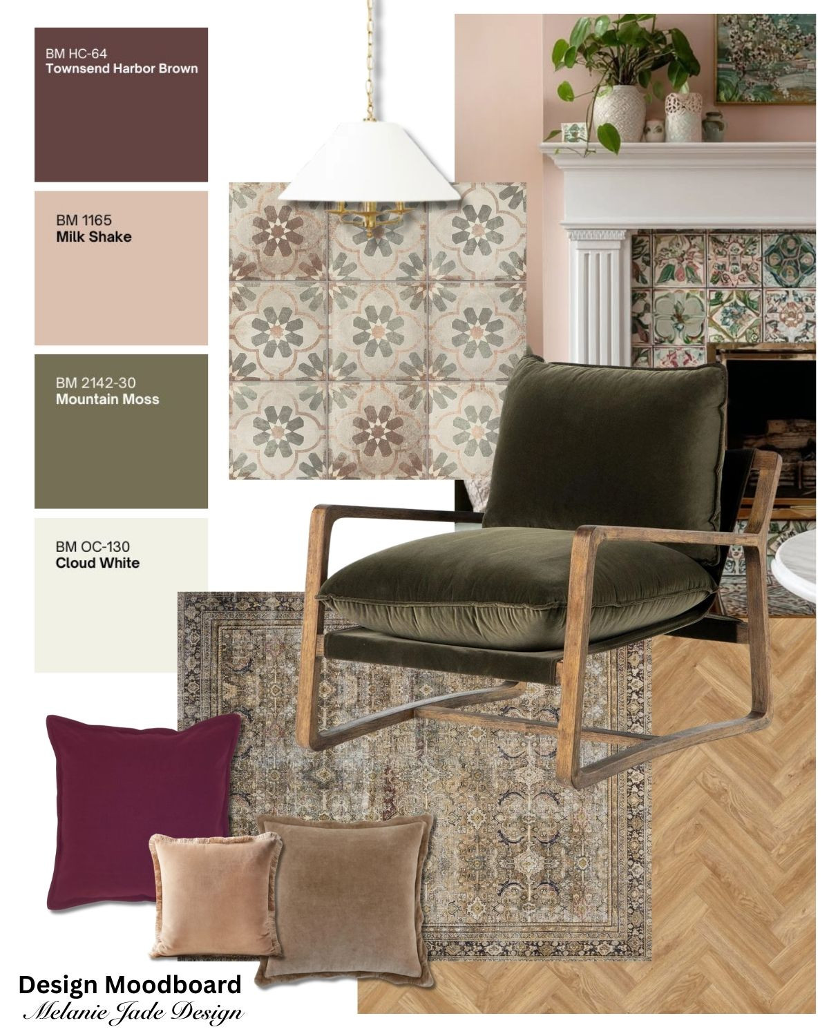 These colors are everywhere at the moment, I'm seeing a lot of burgundies, red/browns, and olives and I'm totally here for it! This living room has soft pink and green tiles, with a rug and an olive armchair.  

 #LTKwinter #LTKhome #LTKstyletip