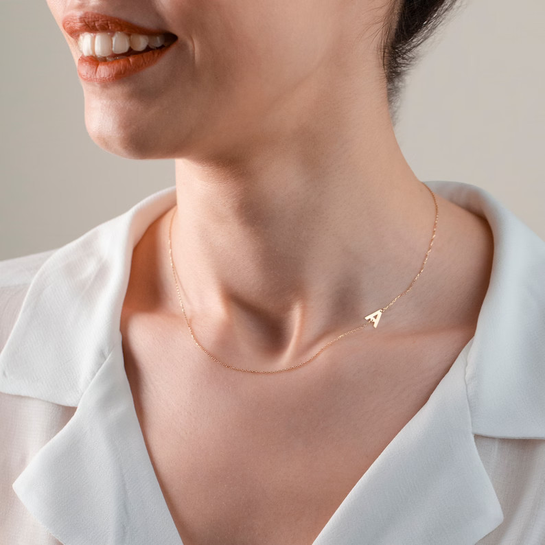 14k solid Gold Initial Necklace, Sideways Initial Necklace , Personalized Jewelry ,Letter Necklac... | Etsy (US)