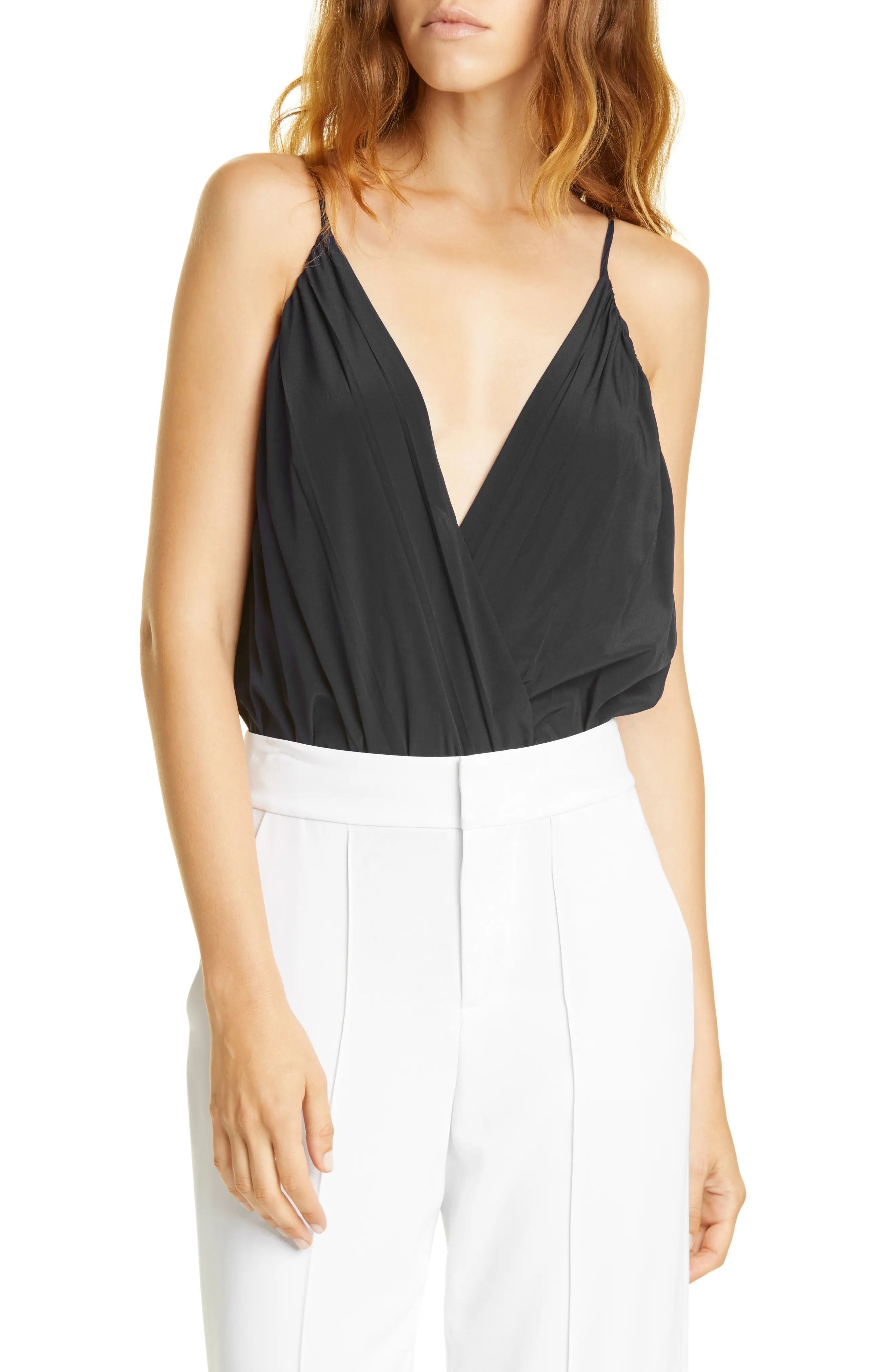 Women's Alice + Olivia Ballerina Silk Blend Bodysuit, Size Small - Black | Nordstrom