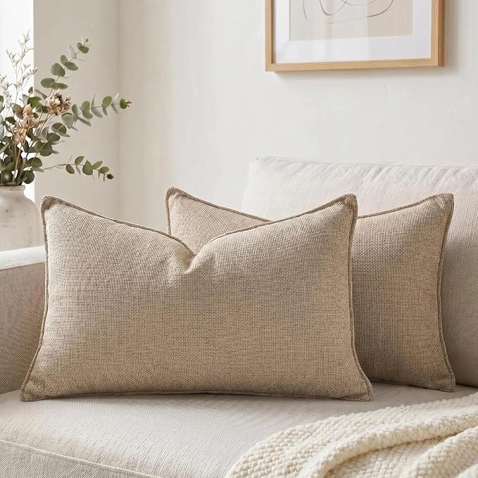 Fancy Homi Set of 2 Taupe 14x24 Inch Soft Chenille Decorative Throw Pillow Covers with Flange Edg... | Amazon (US)