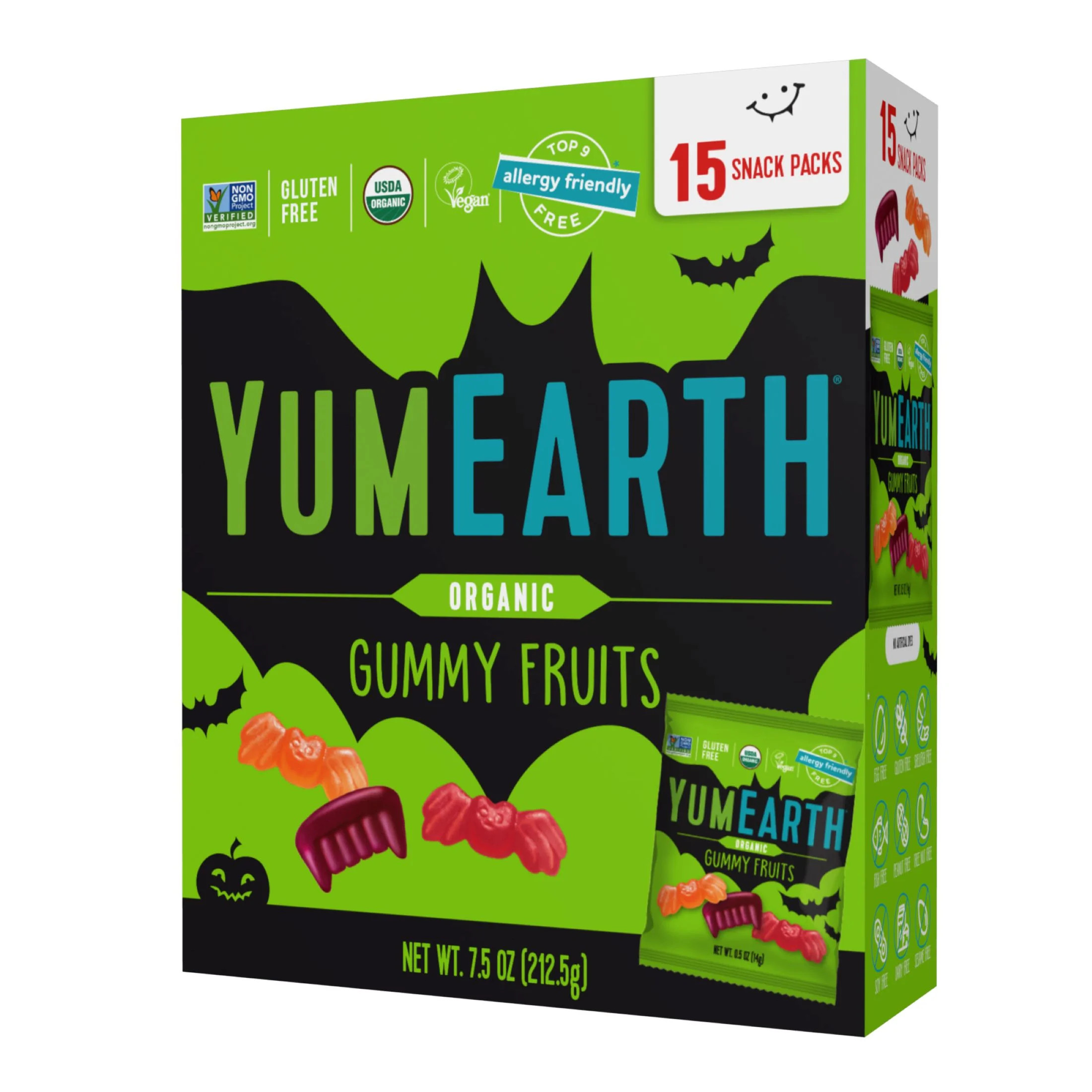 YumEarth Halloween Organic Gummy Fruits, 7.5 oz, 15 Snack Packs | Walmart (US)