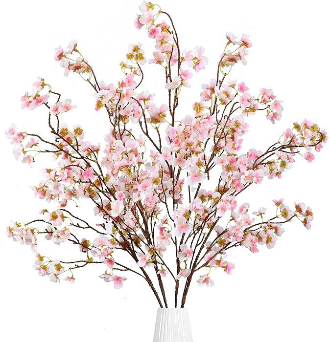 Sggvecsy Artificial Cherry Blossom Flowers 4 Pcs Faux Cherry Blossom Stems Faux Silk Cherry Bloss... | Amazon (US)
